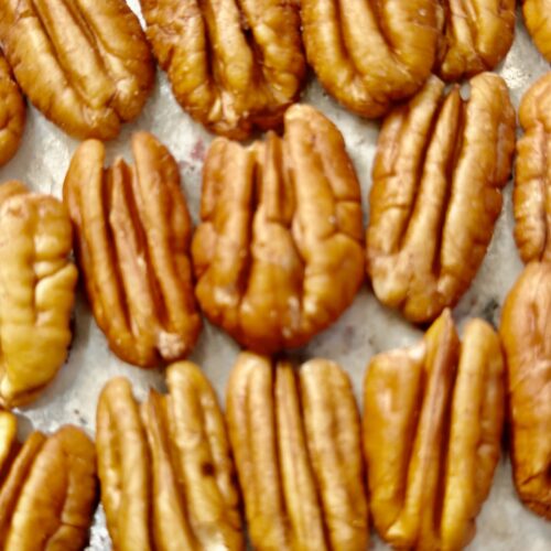 Close-up of shelled raw pecan halves