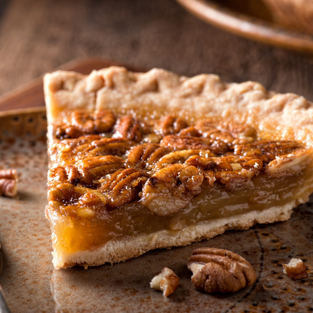 fresh pecan pie with shelled pecans - wandalands orchards