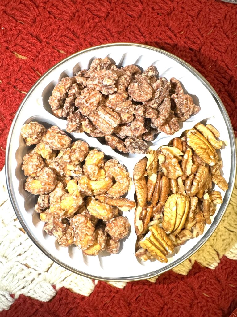 Holiday tin of Wandalands cinnamon-glazed pecans